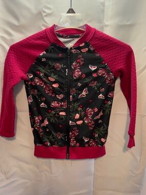 Wonder Nation Black Floral Jacket with Bright Pink Trim
